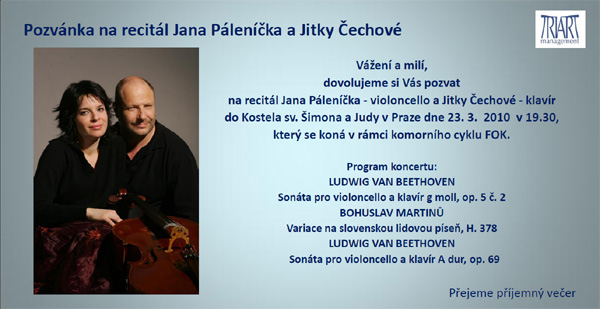 Pozvánka na recitál Jana Páleníčkaa Jitky Čechové